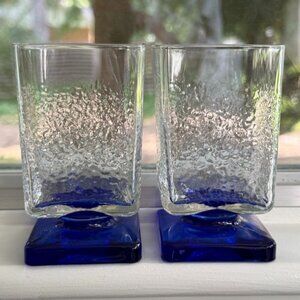 DiSaronno Cobalt Blue Square Base Italian Liqueur Cordial Glasses Textured Desig